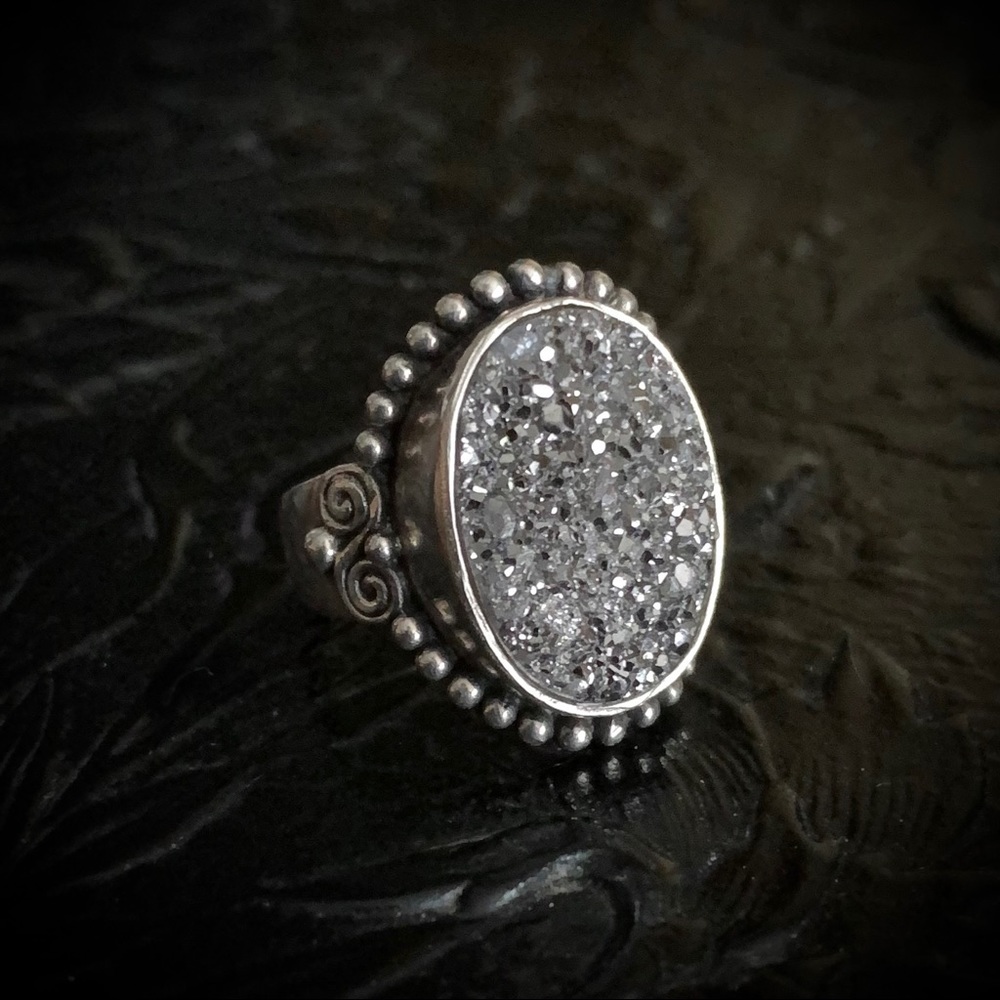 Vintage Sajen Dark Druzy Sterling Silver ring